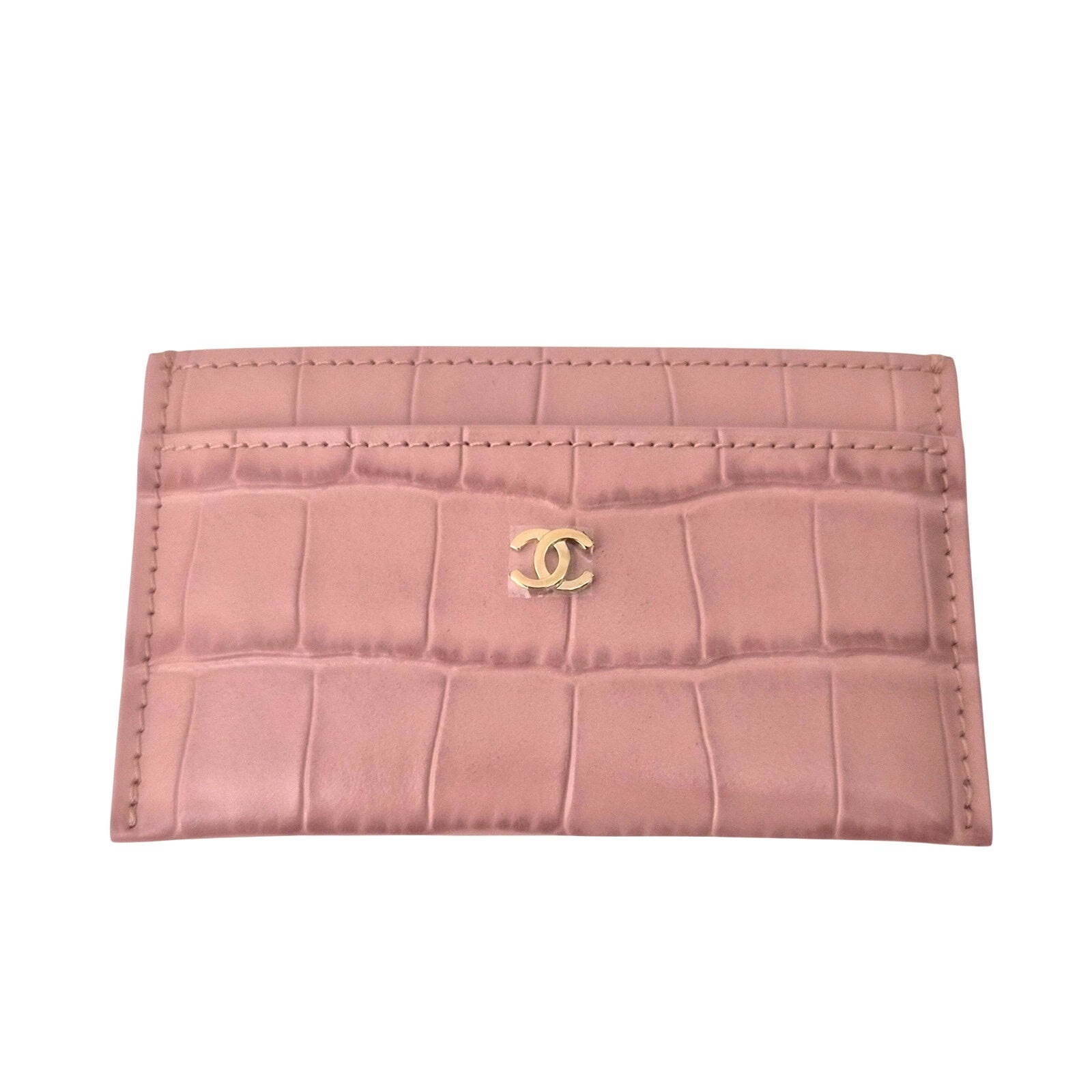 Chanel Calfskin Crocodile Embossed Crococo Card Holder Light Pink NWT
