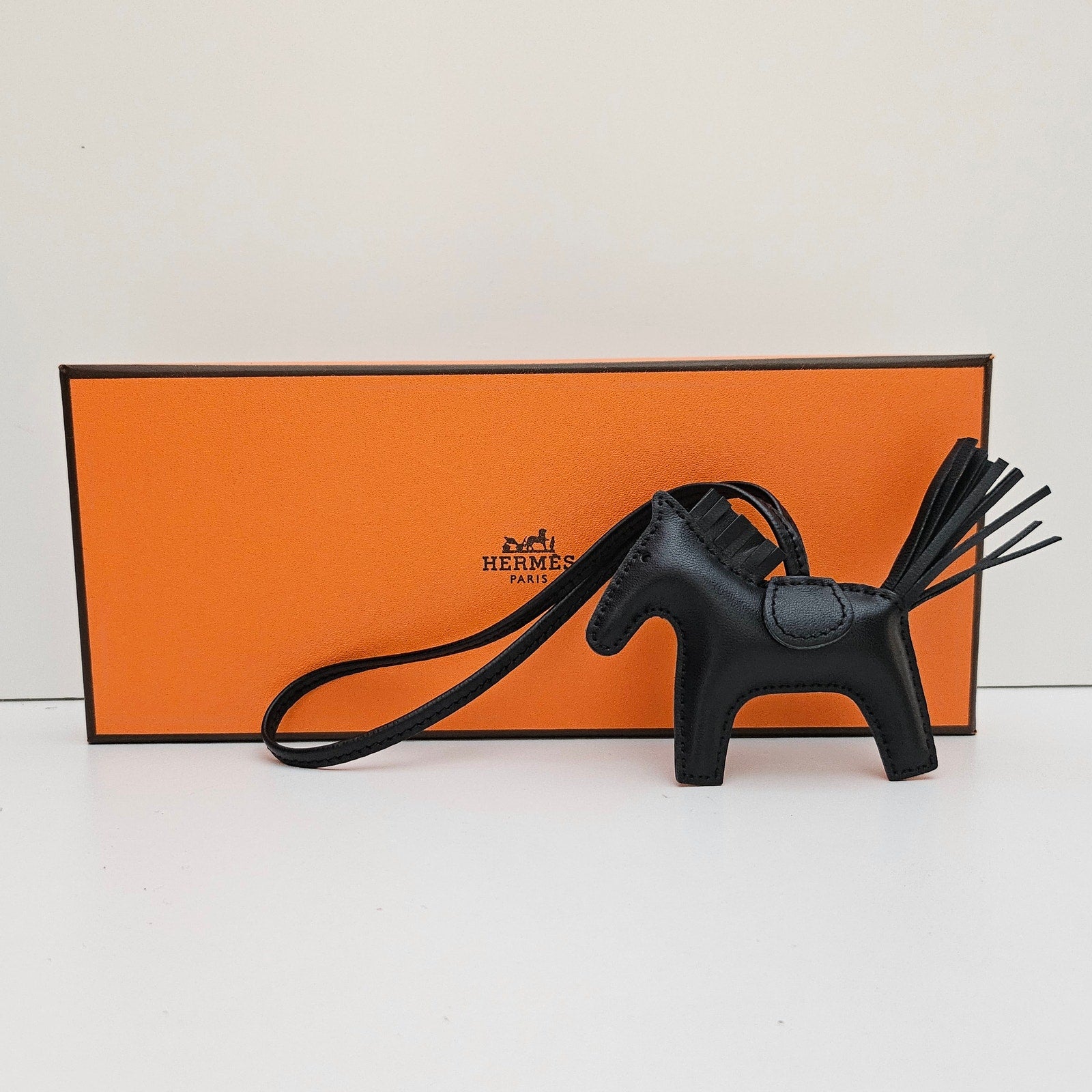 Hermes Milo Lambskin Grigri Rodeo Horse Bag Charm PM So Black