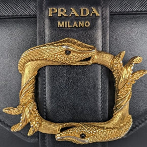 Prada Serpent Animalier Large Top Handle Cahier Black